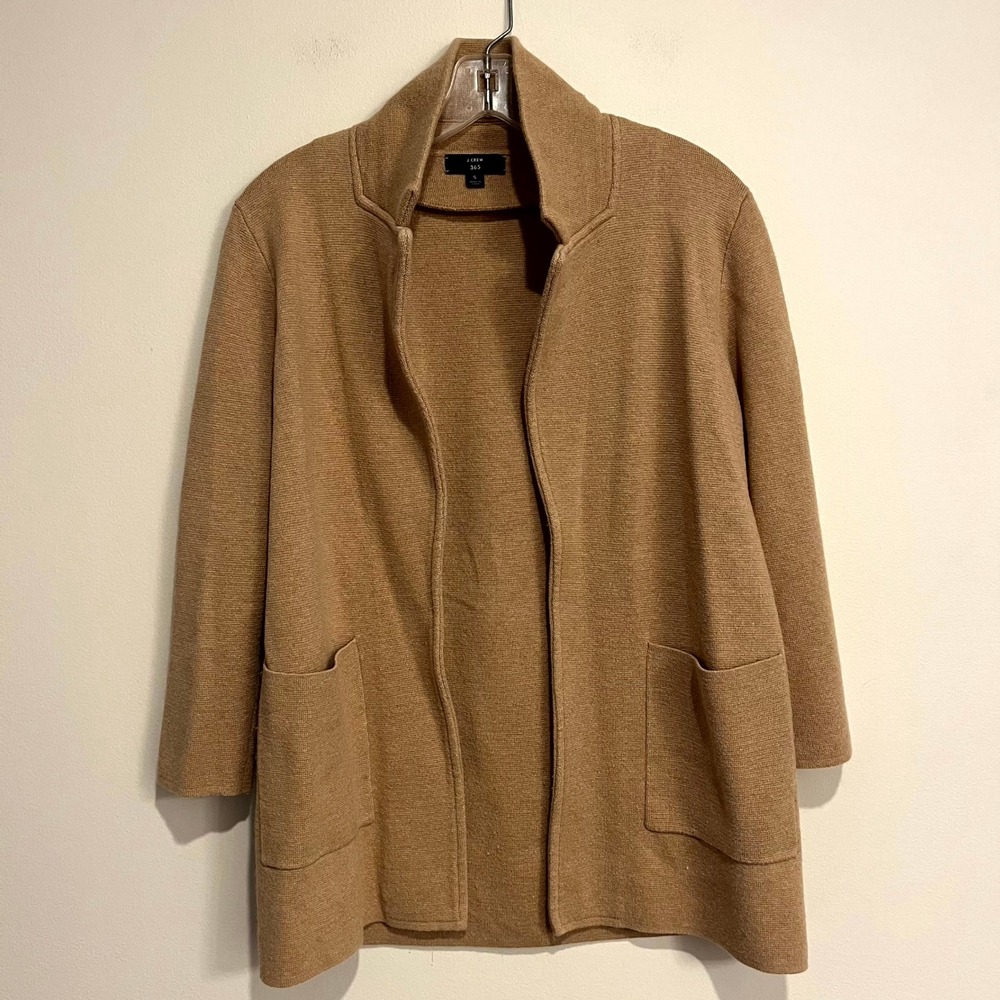 J.Crew Sweater Blazer Sophie Open Front Camel Tan Wool Blend Women Size S